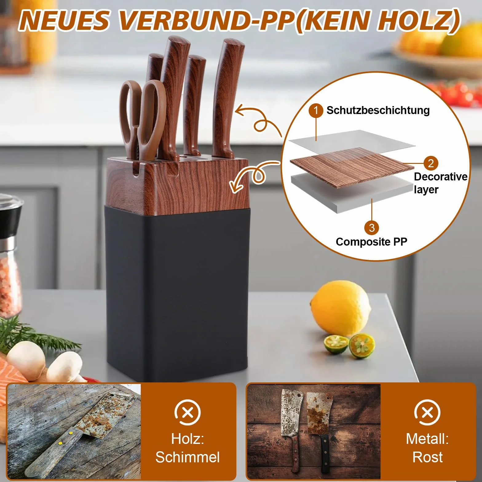 Set Cuchillos Cocina Profesional Juego de 7 Piezas con Soporte de Madera - Acero Inoxidable Alemán 58HRC | Mangos Ergonómicos Antideslizantes | Para Chef y Uso Doméstico