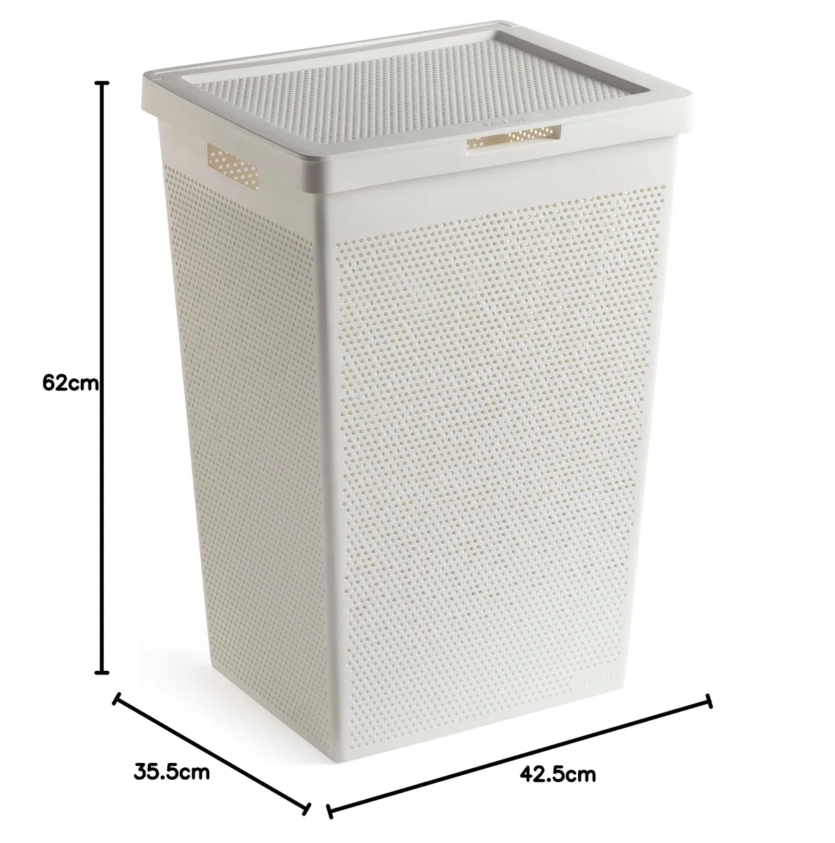 TATAY Cesta Ropa Sucia 60L Bohol | Diseño Minimalista | Tapa Abatible, Asas Laterales | Ventilación Óptima | Plástico 100% Reciclado Libre de BPA | 42,5x33,5x60 cm, Blanco