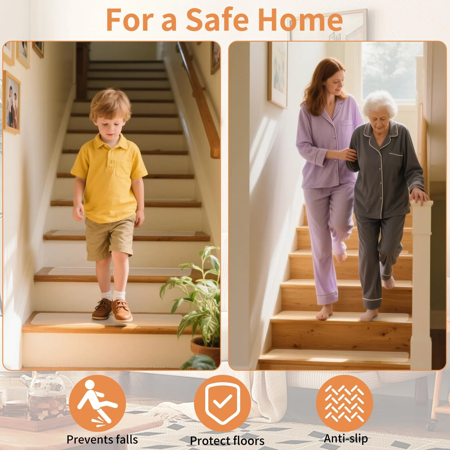 Janety 15 Piezas Tapis Cinta Antideslizante Escaleras, 15 * 60cm Alfombrillas para Escalera Transparentes en el Interior, Tapis de Protection antidérapant