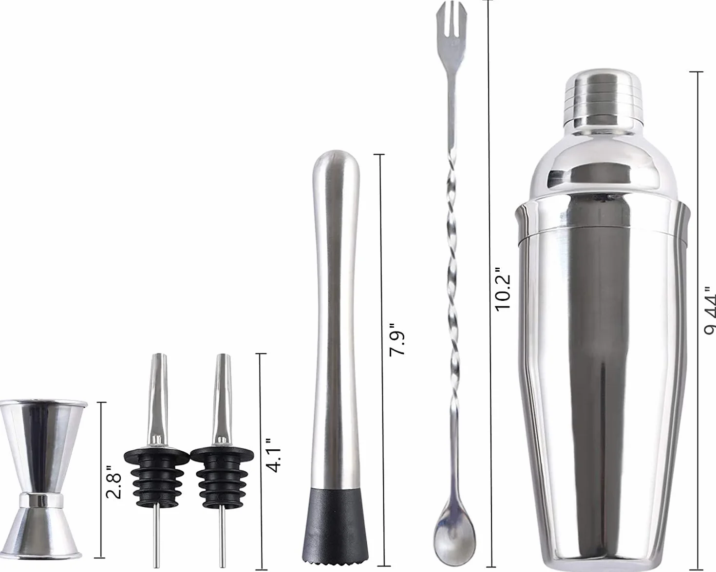 10 Piezas Coctelera Coctéles Juego, Juego de Coctelera Profesional Premium con Accesorios INOX Kit Profesional para Barman, Kit Premium de Barman para Hogar, Bares, Viajes