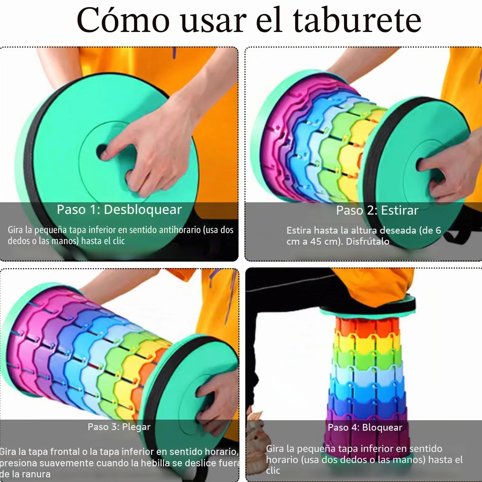 Taburete Plegable Portátil Ajustable en Altura 200 kg