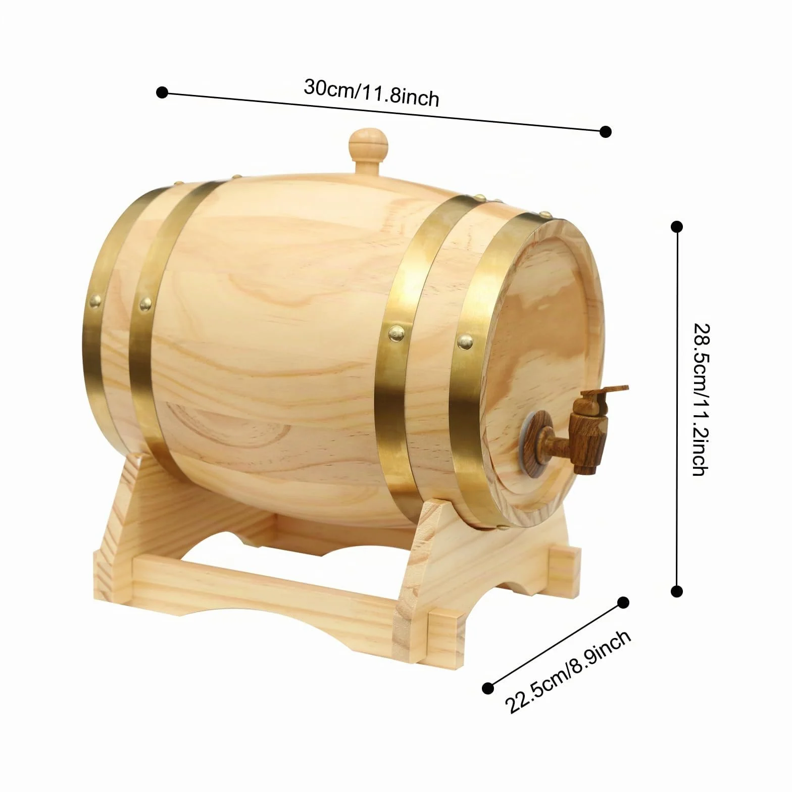 Barril de vino de madera, barril de cerveza con grifo y soporte, barriles de vino de madera, dispensador de bebidas, grifo Elipse barril de vino, almacenamiento para apartamentos, bares, hoteles (5 L)