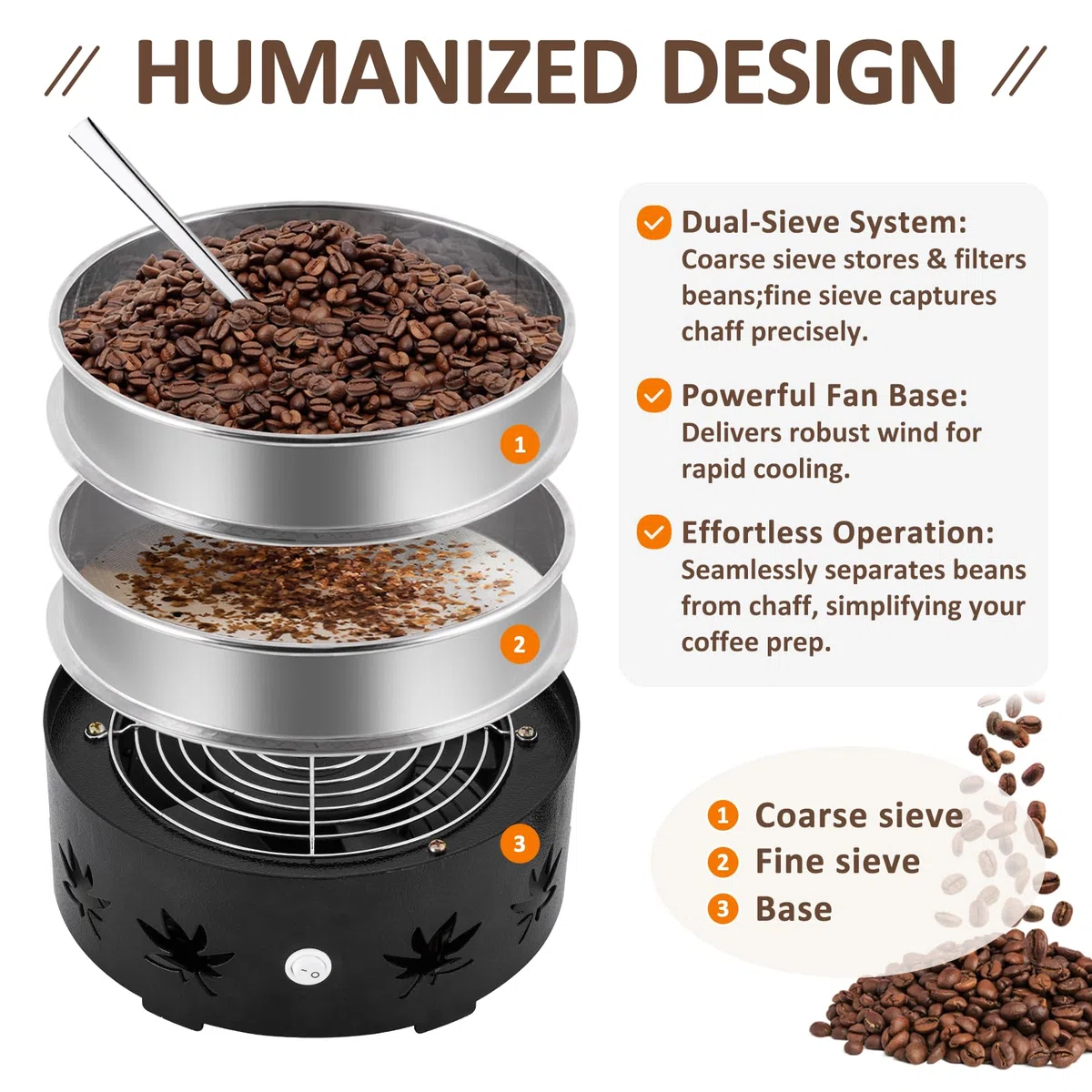 YUCHENGTECH 500g Enfriador de Granos de Café con 2 Tamices para Enfriar Rápidamente los Granos de Café y Retirar la Cáscara de los Granos 220V