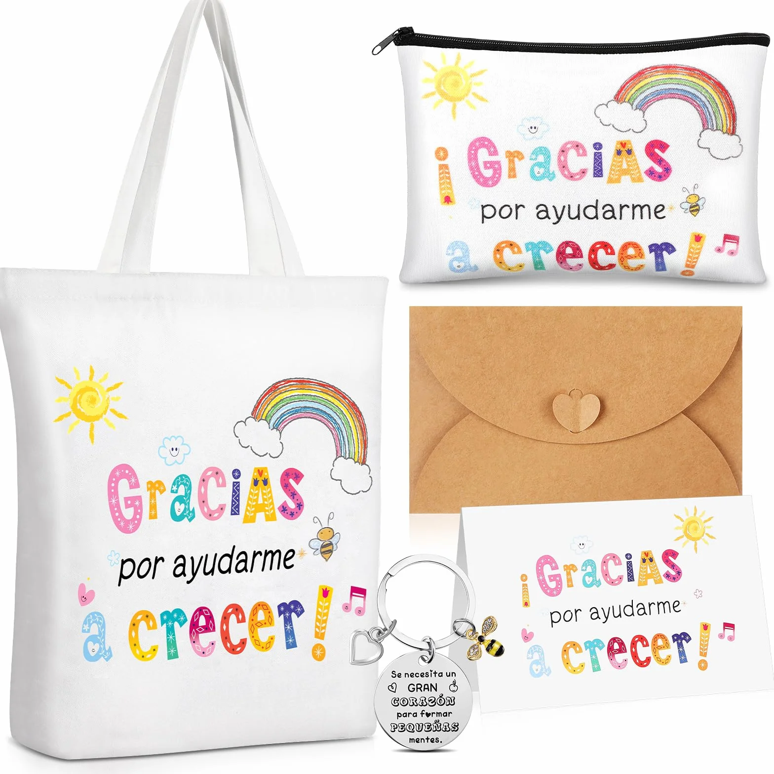Tenare Regalo Profesor Bolsa de Tela Cosméticos Llavero Tarjeta Gracias Profe con sobre para Mujer