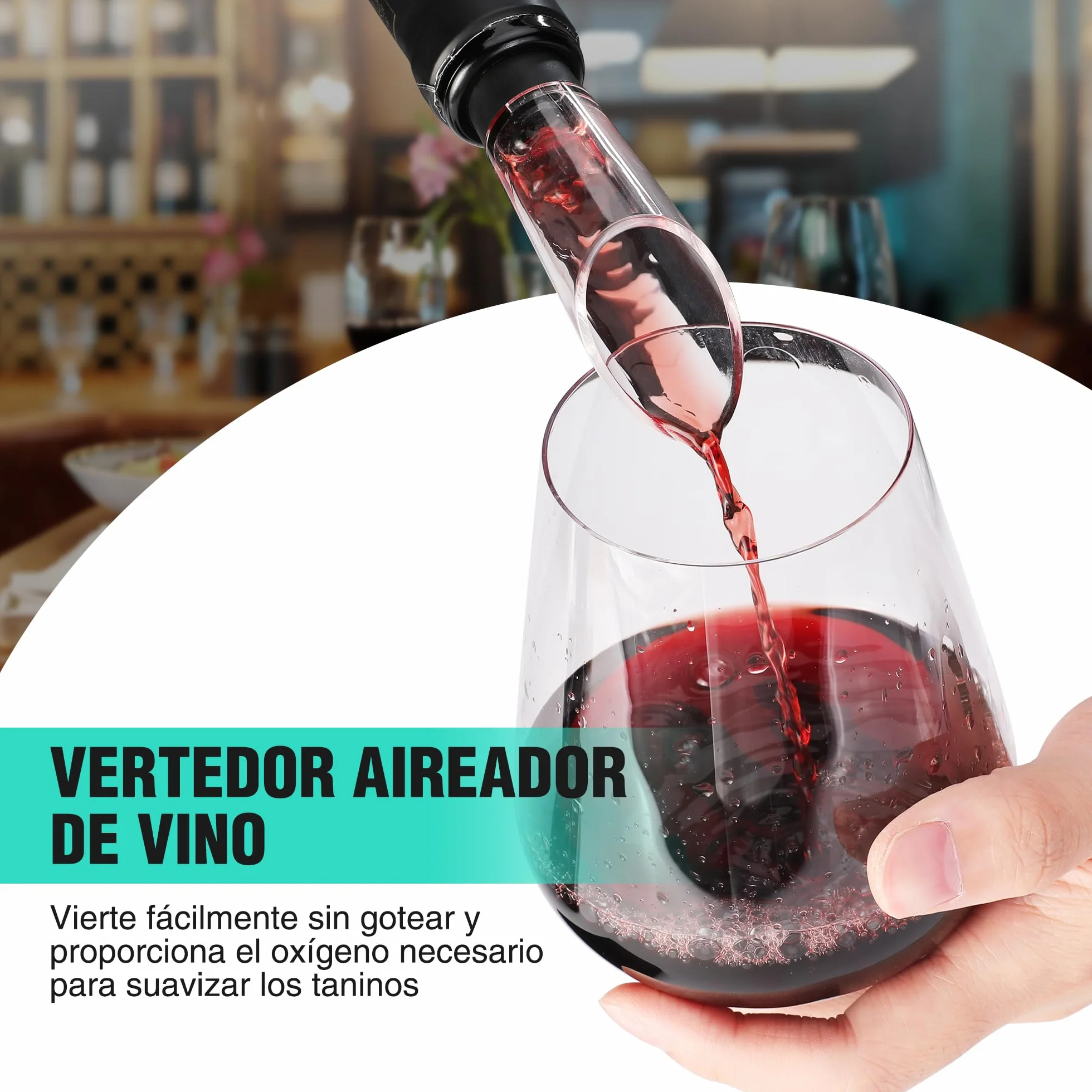 HAUSHOF Sacacorchos Eléctrico Recargable 6 en 1, Abridor de Vino Automático con Cortador de Láminas, Tapón al Vacío, Vertedor, Cable USB-C y Base