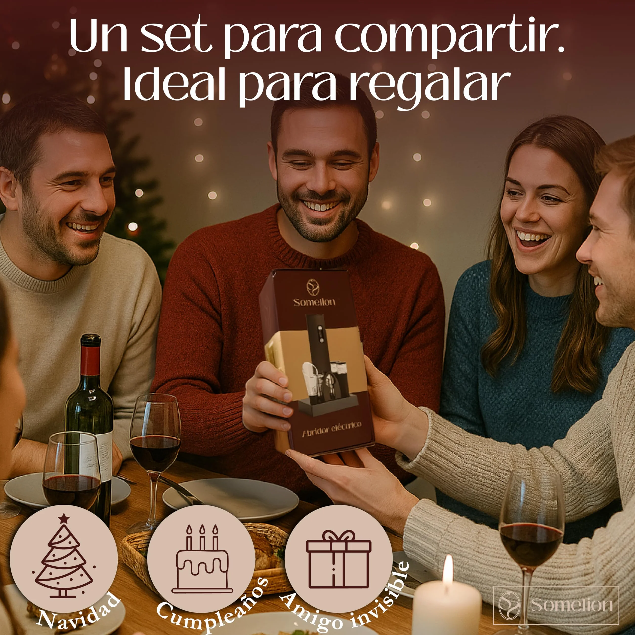Abridor Electrico de Vino con Pantalla de Bateria Set 7 en 1 con Base Accesorios Vacio Vertedor Carga UsbC Apertura Rapida 6 A 10 Segundos Regalo Ideal Portatil Facil de Usar Diseño Premium en Español