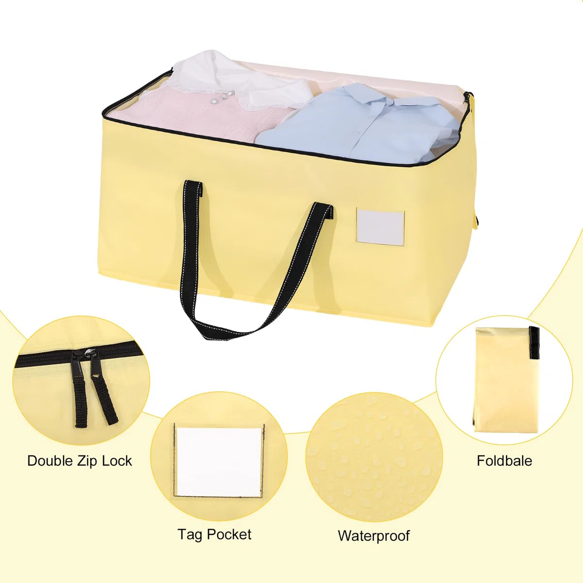 Dntorx 2 bolsas grandes de almacenamiento con tapa, 93 L, plegables, bolsas de mudanza grandes con cremallera, cajas de almacenamiento para mudanzas, almacenamiento de ropa, ropa de cama, color beige