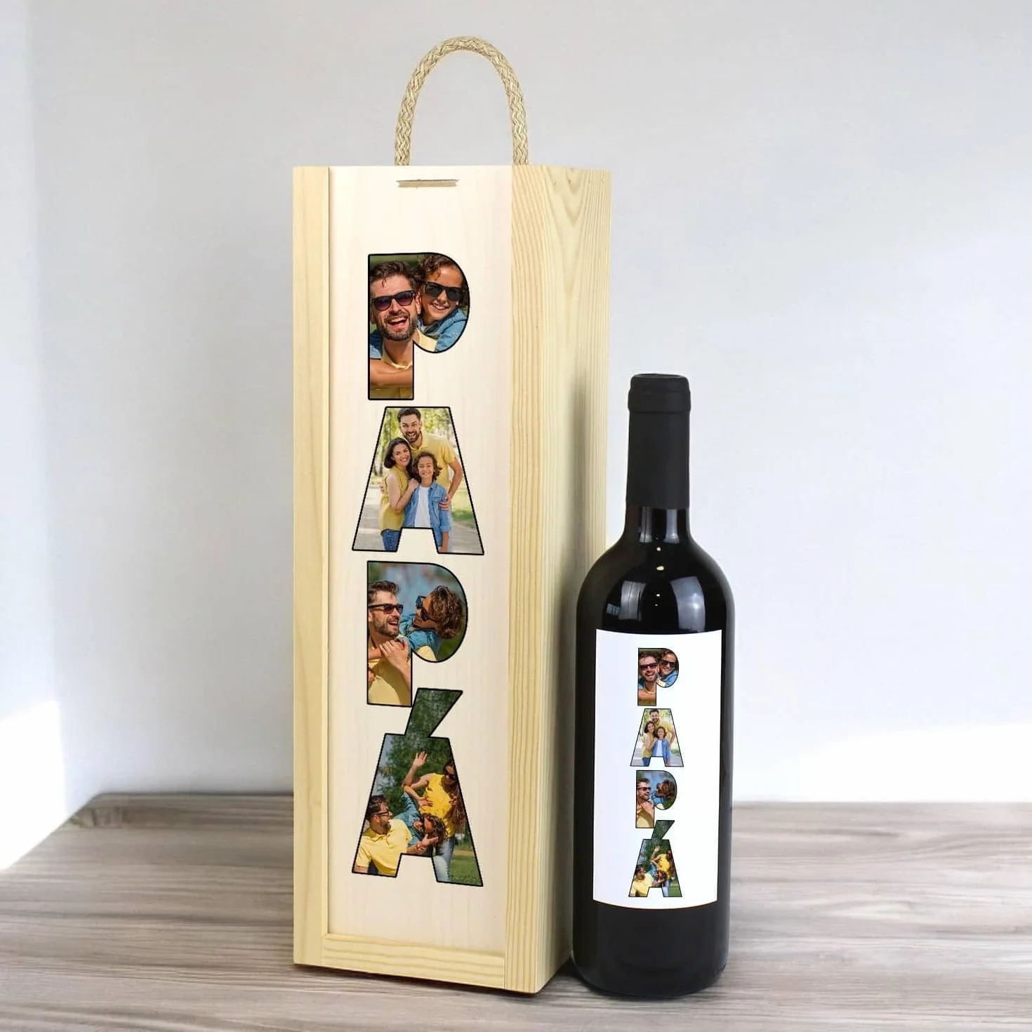 Botella de Vino Personalizada con Fotos Papá Caja Regalo Día del Padre