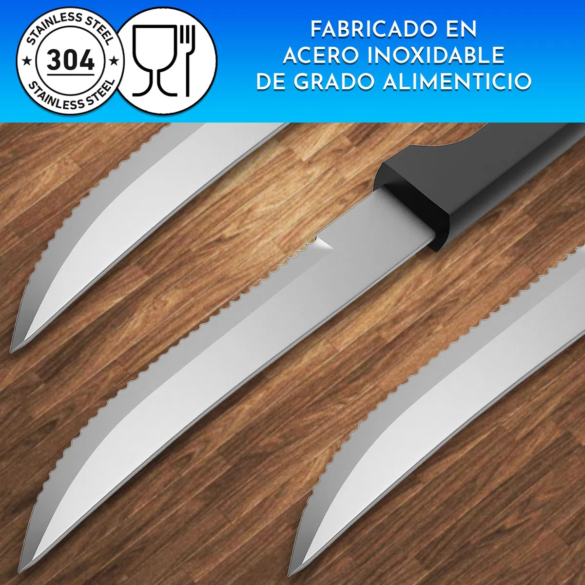 Cuchillos carne acero inoxidable 24 uds – Sierra para bistec y chuletón aptos lavavajillas