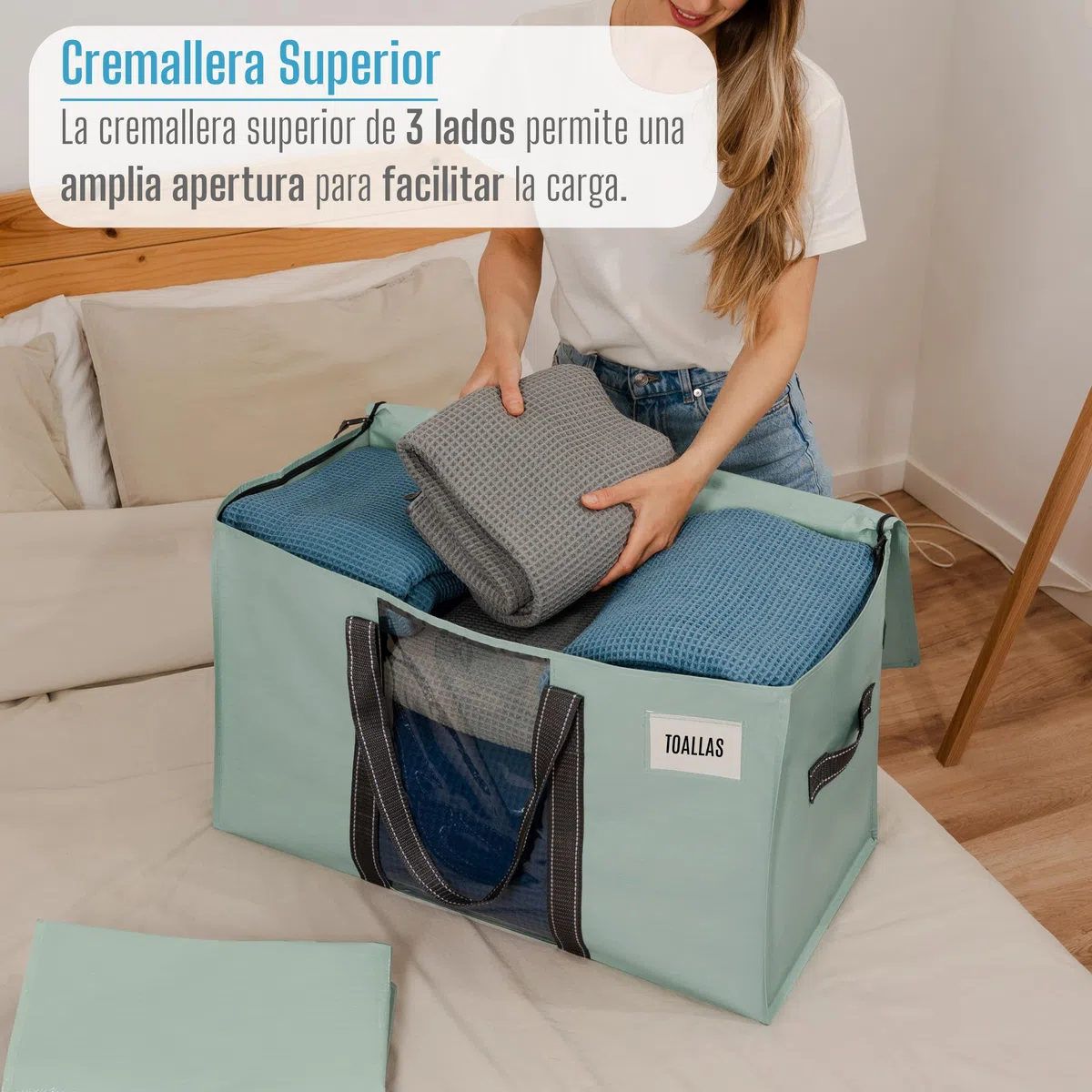 VENO Bolsa de Mudanza Extragrande y Resistente, Organizador de Ropa, Bolsas de Mudanza con Cremallera, Cubos de Almacenamiento Plegables, Almacenamiento en el Dormitorio(Verde Claro,Pack de 2)
