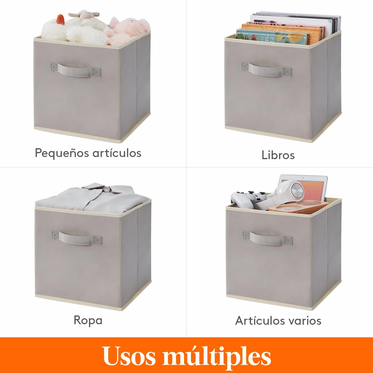 Lifewit Juego de 8 Cubos de almacenamiento plegables, Cestas de Almacenamiento de Tela, Cajas de Almacenamiento con asas, Organizadores para ropa, Juguetes, 26,5 x 26,5 x 28 cm, 18 L, Gris Claro