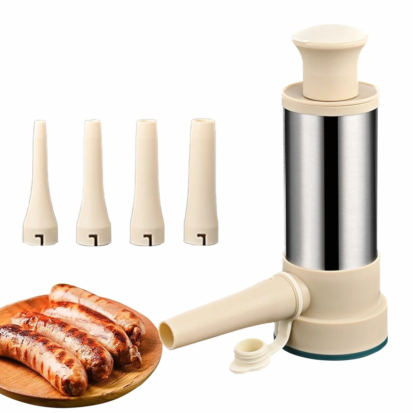 Embutidora De Chorizos 2 En 1, Embutidora De Salchichas De Acero Inoxidable, Máquina Manual Para Salchichas, Con 4 Tubo De Relleno De Salchichas, Rellenador De Cocina Para Salchichas Caseras