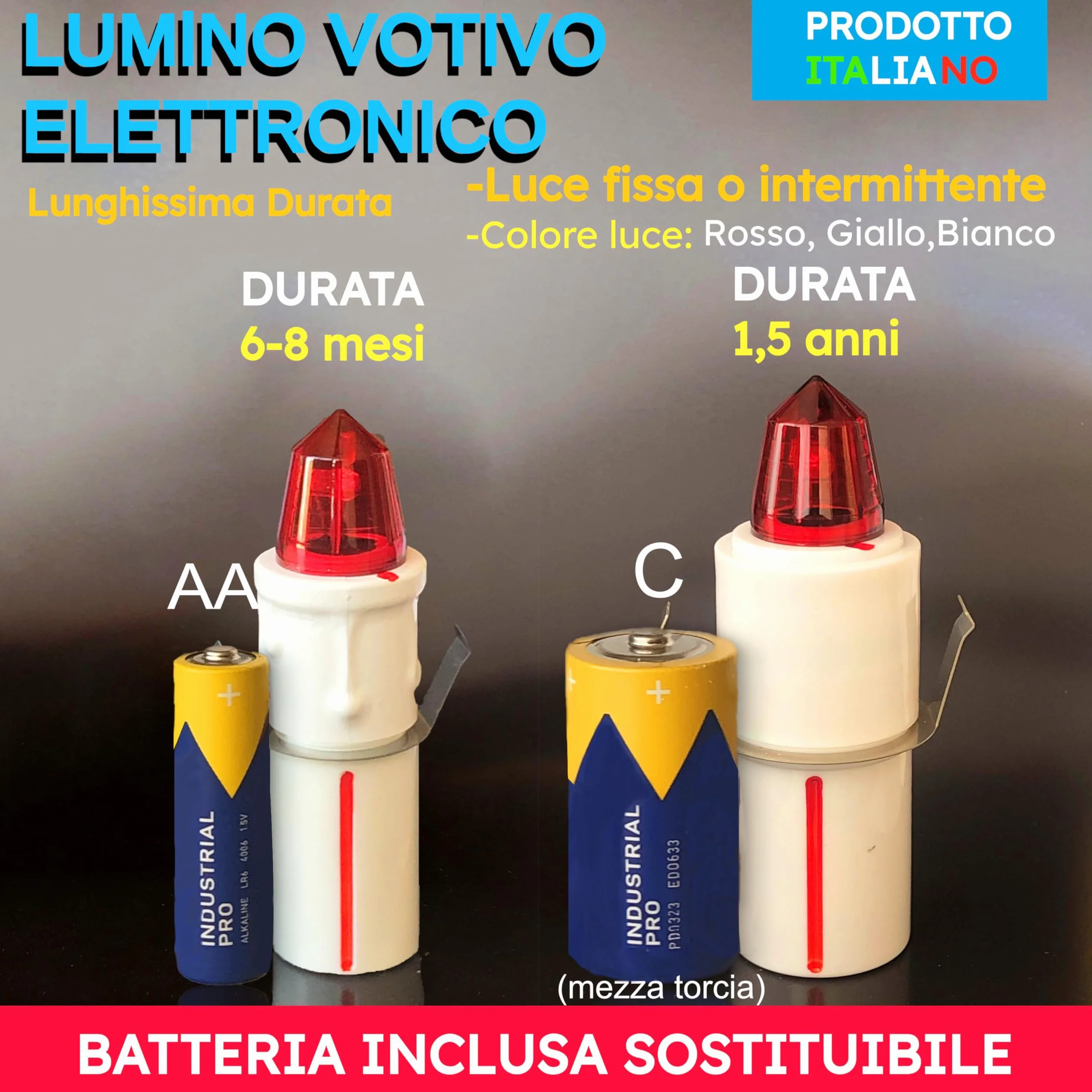 LÁMPARA ELECTRÓNICA VOTIVA PARA CEMENTERIO - BATERÍA DE LARGA DURACIÓN 1,5 AÑOS/8 MESES | Velas LED a pilas para cementerio de larga duración 245/547 días. (ROJO INTERMITENTE, GRANDE - NICHOS)