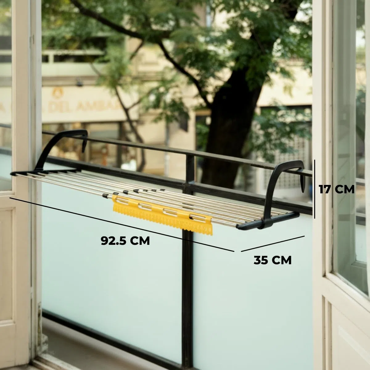 Newlux - Tendedero Balcón Extensible Flex V9 de Acero INOX (+/- 52.5-92,5x35x17cm). Tendedero barandilla Plegable con Capacidad 9M y 7kg. Accesorio Calcetines. Ideal Interiores y Exteriores, Negro