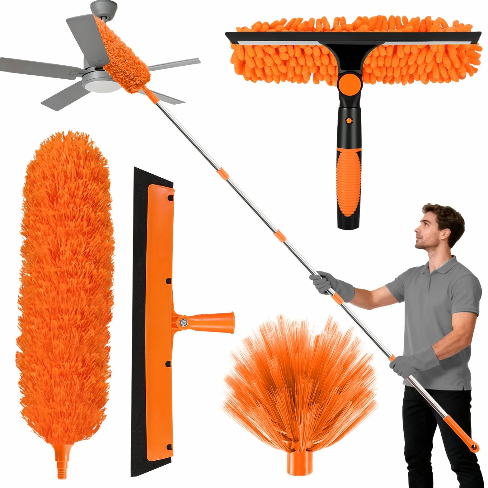 Plumero Atrapapolvo Microfibra Lavable Reutilizable Mango Empalme 5 Piezas
