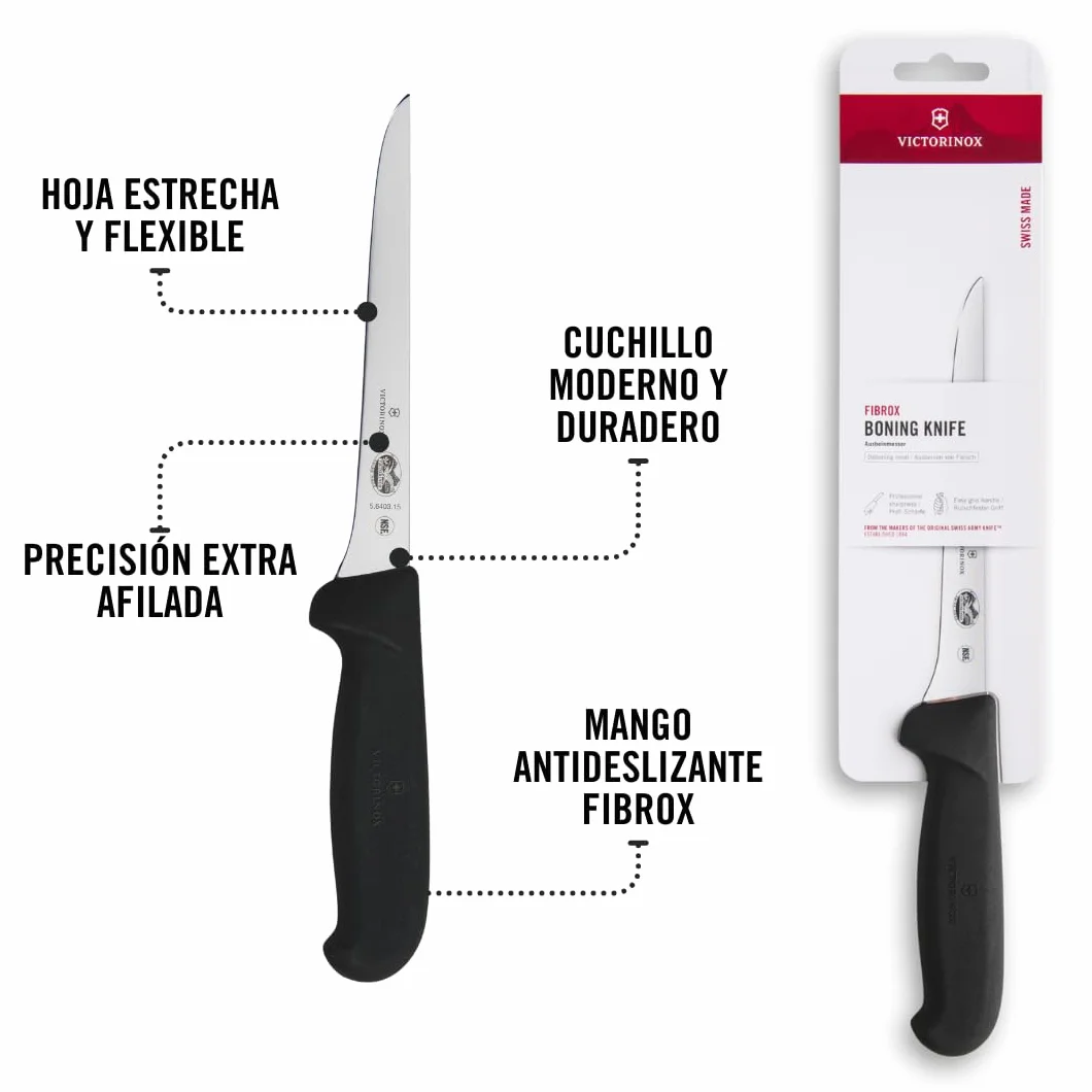 Victorinox Fibrox Cuchillo deshuesador 15 cm acero inoxidable hoja recta rígido negro