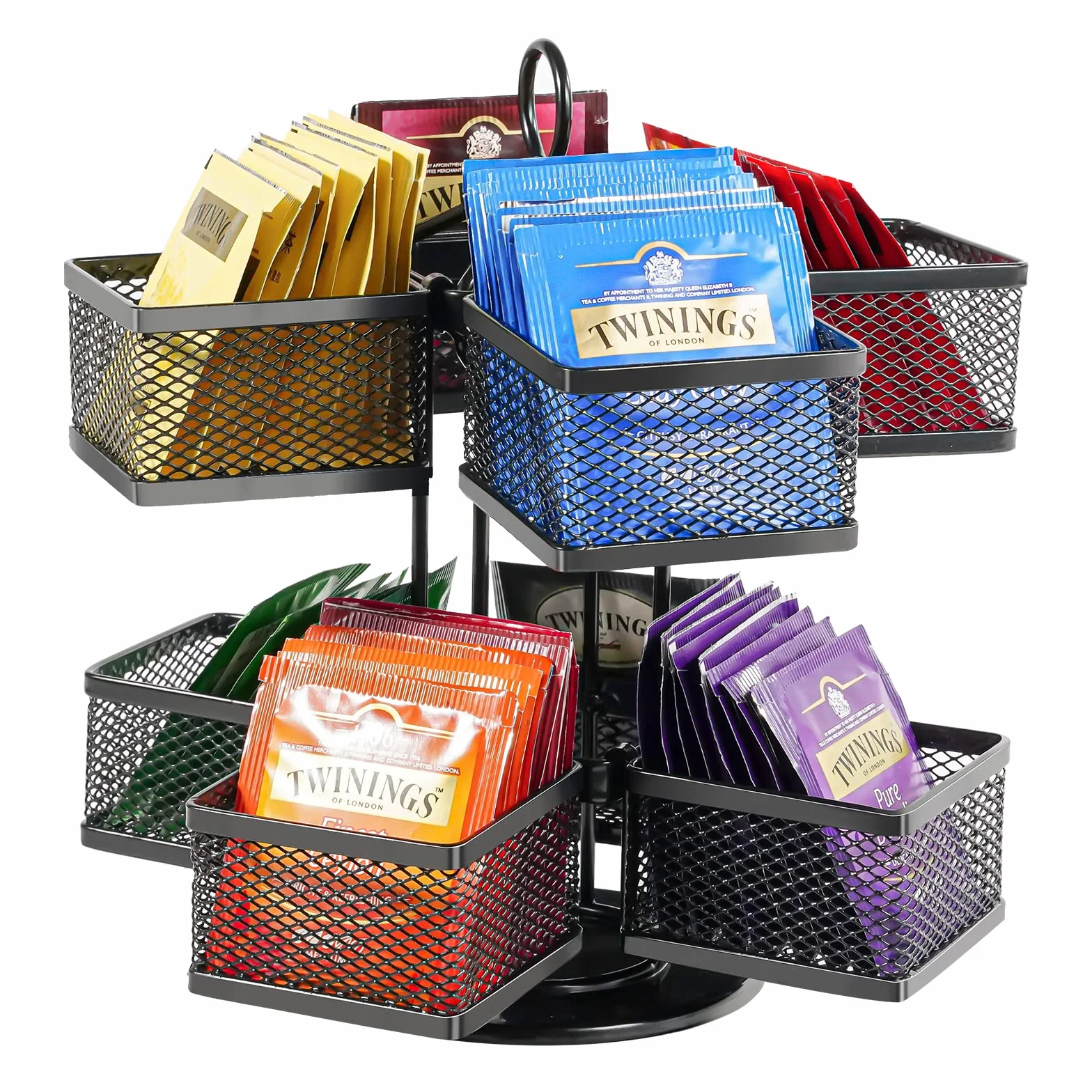 Puricon Organizador de Té, Estante Giratorio 8 Compartimentos para Almacenar Bolsitas de Té e Infusiones de Acero -Negro
