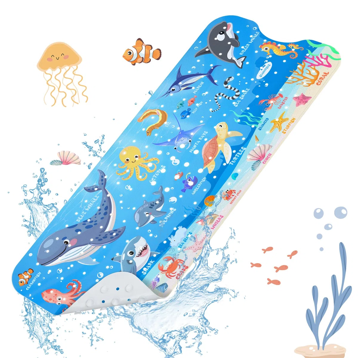 SHUCHING Alfombra Bañera Antideslizante Infantil, Alfombrilla Antideslizante Ducha Niños, Resistente al Moho y Lavable a Máquina Sin BPA, Animales Marinos