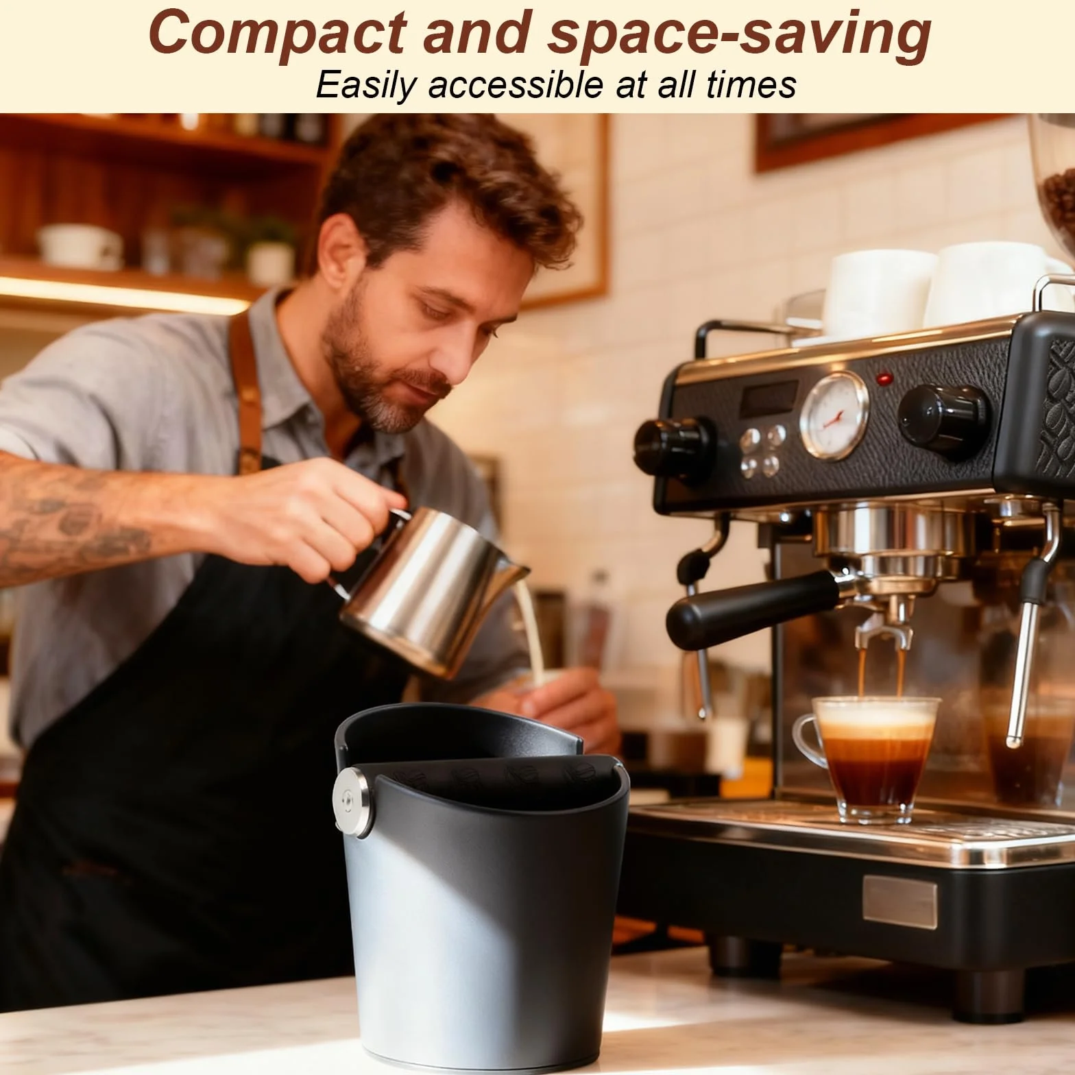 Caja de Golpeteo para Café Knock Box Profesional – Compacta, Antideslizante y Fácil de Limpiar, Accesorio Esencial para Baristas con Portafiltros y Máquinas de Espresso