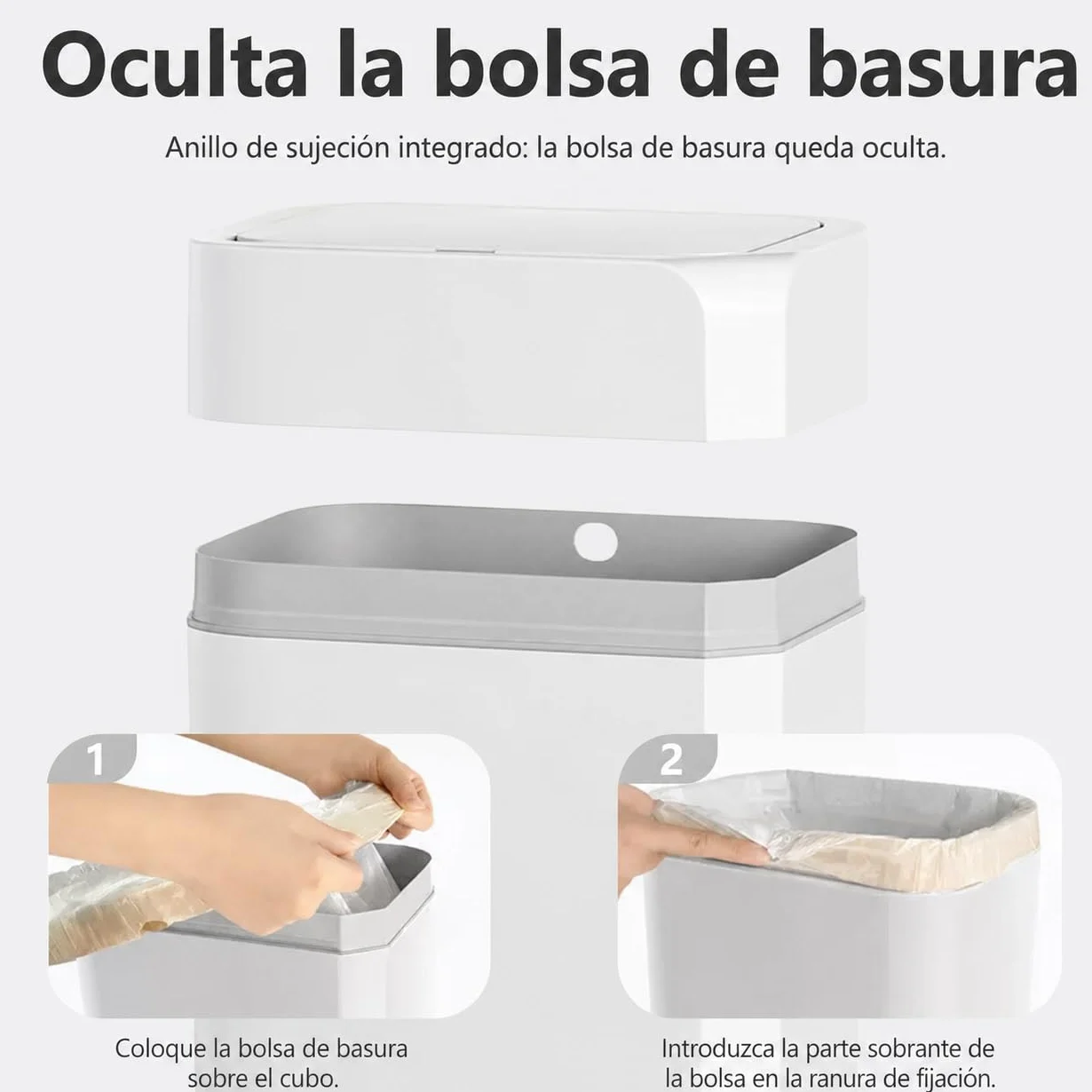 Cubo de basura automático de 12 l con sensor – Cubo de basura eléctrico con tapa para cocina, baño, inodoro – Resistente al agua y a los olores, diseño exclusivo de esquinas en blanco