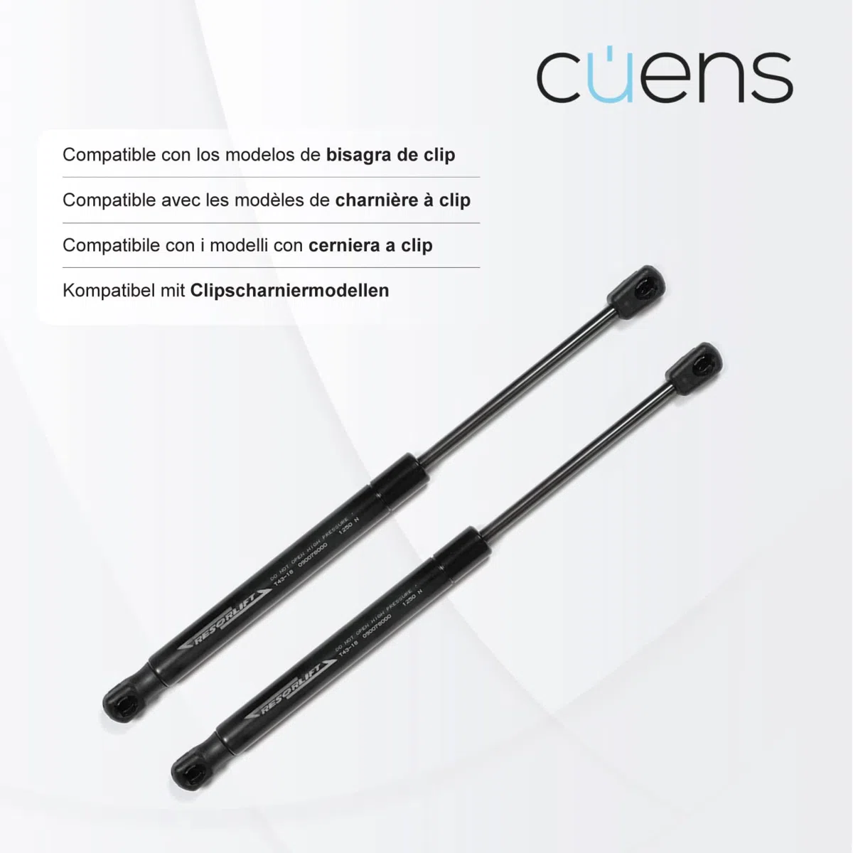 Juego de 2 amortiguadores o resortes de Gas para canapé de 800N Esfera-Clip - Ideal para canapé de 90 cm - Cuens