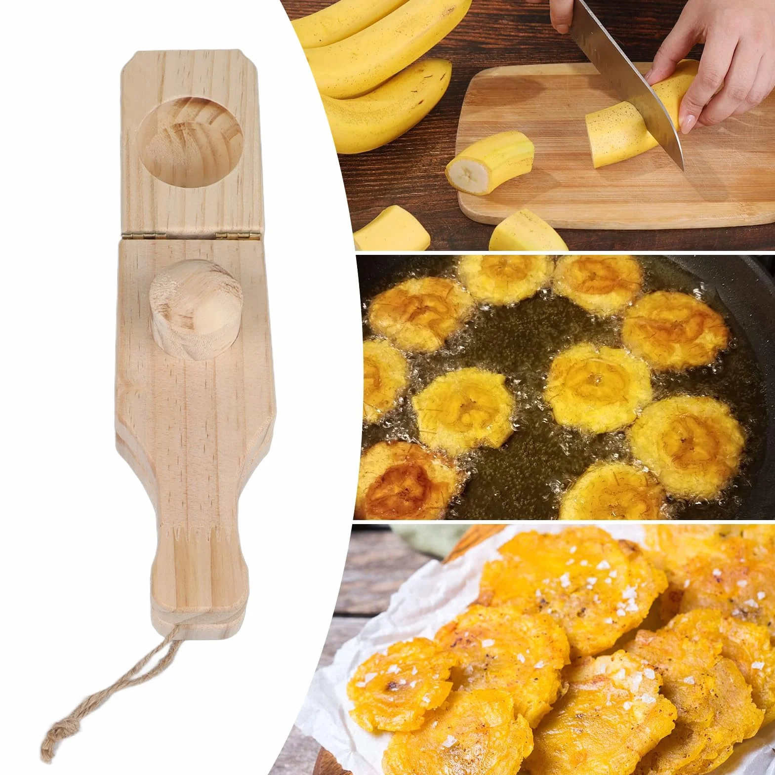 Prensa de Plátano, Tostonera de Madera, Triturador de Plátano, Plátano Frito Reutilizable, Máquina de Plátanos Rellenos con Cordón Colgante