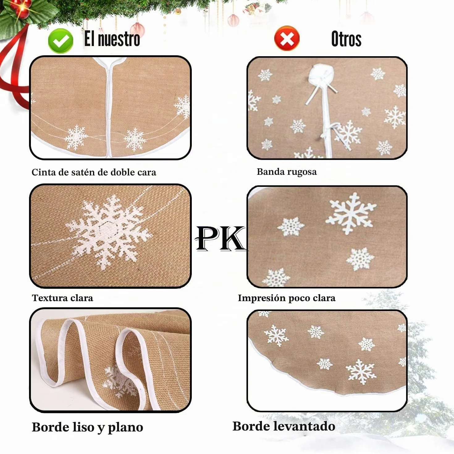 N&T NIETING Manta para árbol de Navidad, 75 cm, falda con copo de nieve blanco, arpillera, manta redonda para decoración navideña