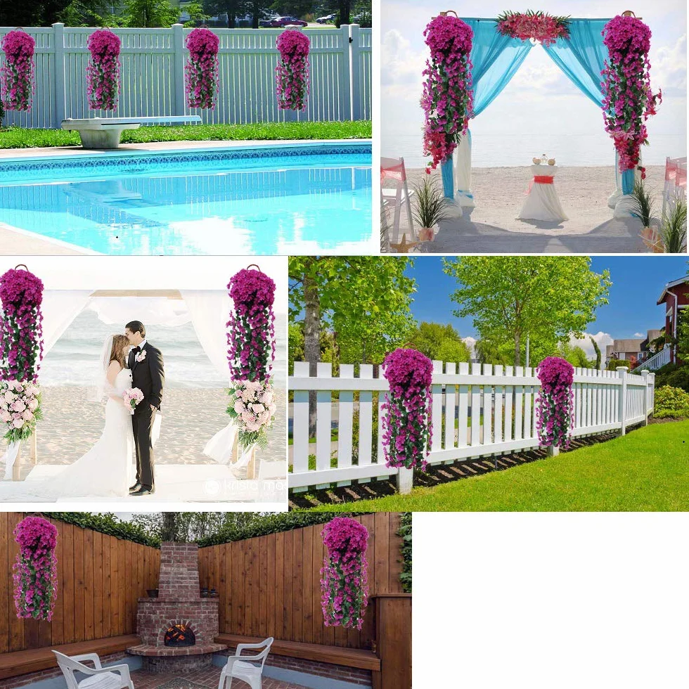 Guirnalda de Flores Artificiales Wisteria, Plantas de Flores Falsas Guirnalda Colgante Vid de Glicina Artificial para Decoración Jardín Boda Balcón Exterior Interior - 2 X 90cm