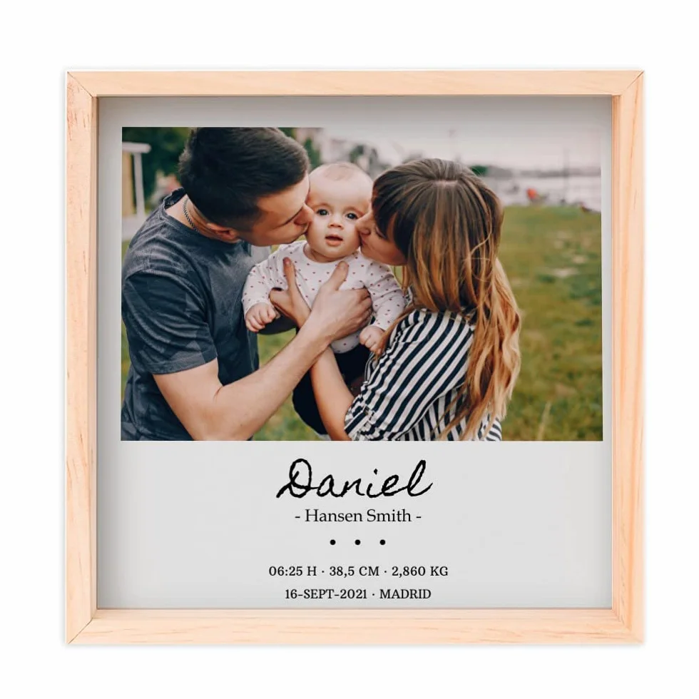 Wanapix | Hucha de Madera Personalizada | Hucha Personalizable con Foto y Texto| Madera de Chopo y Metacrilato Transparente | Regalo Boda, Bautizo, Cumpleaños | Imagen con Frases