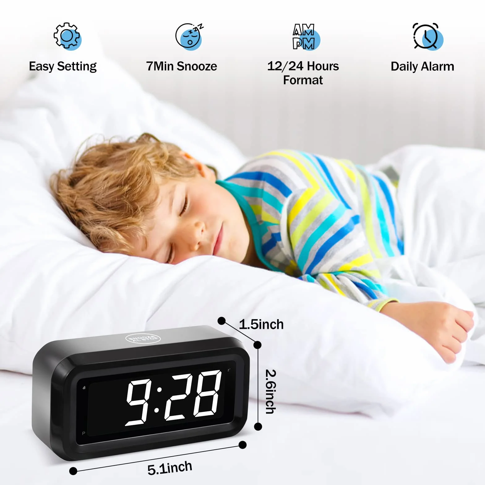 Reloj de Alarma Digital, Funciona Solo con Pilas, 3 Niveles de Brillo Ajustable, LED Grande de 1.2 Pulgadas Junto a Relojes para Dormitorio, Sala de Estar o Viajes