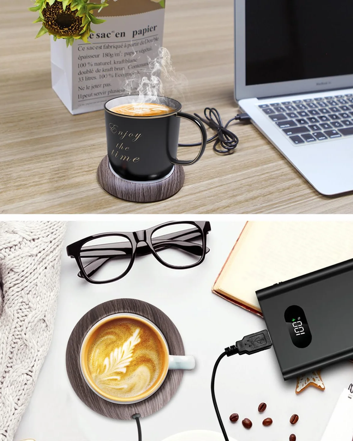 MYMULIKE JRBD-SMW-DE Calentador de tazas de café y té USB 45°C acero aluminio marrón