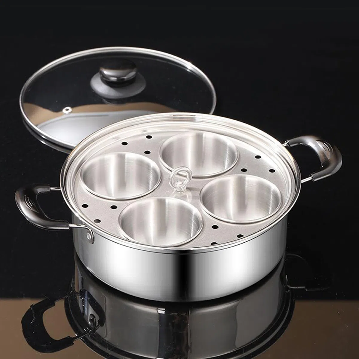 Genérico Egg Poacher Stainless Steel – Non Stick 4 Cup Steamer Pan, Rust Resistant Cooker | Small Household Multi Purpose Egg Maker For Breakfast Brunch | 4 Compartment Steamer For Induction