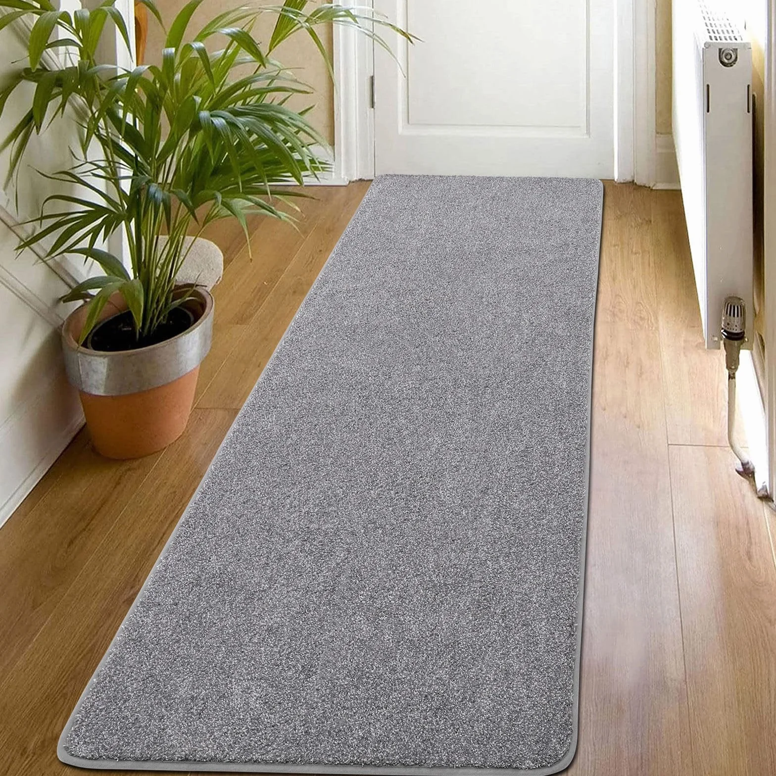 SHACOS Alfombra de pasillo gris 50x150 cm, antideslizante, lavable, parte trasera goma