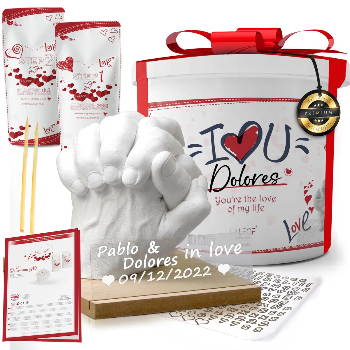 Escultura Manos Pareja Con NOMBRES| Regalos Originales Para Mujer - Regalos originales para hombre | Kit Manualidades Adultos | Regalo personalizado con alginato para moldes| Regalo aniversario pareja