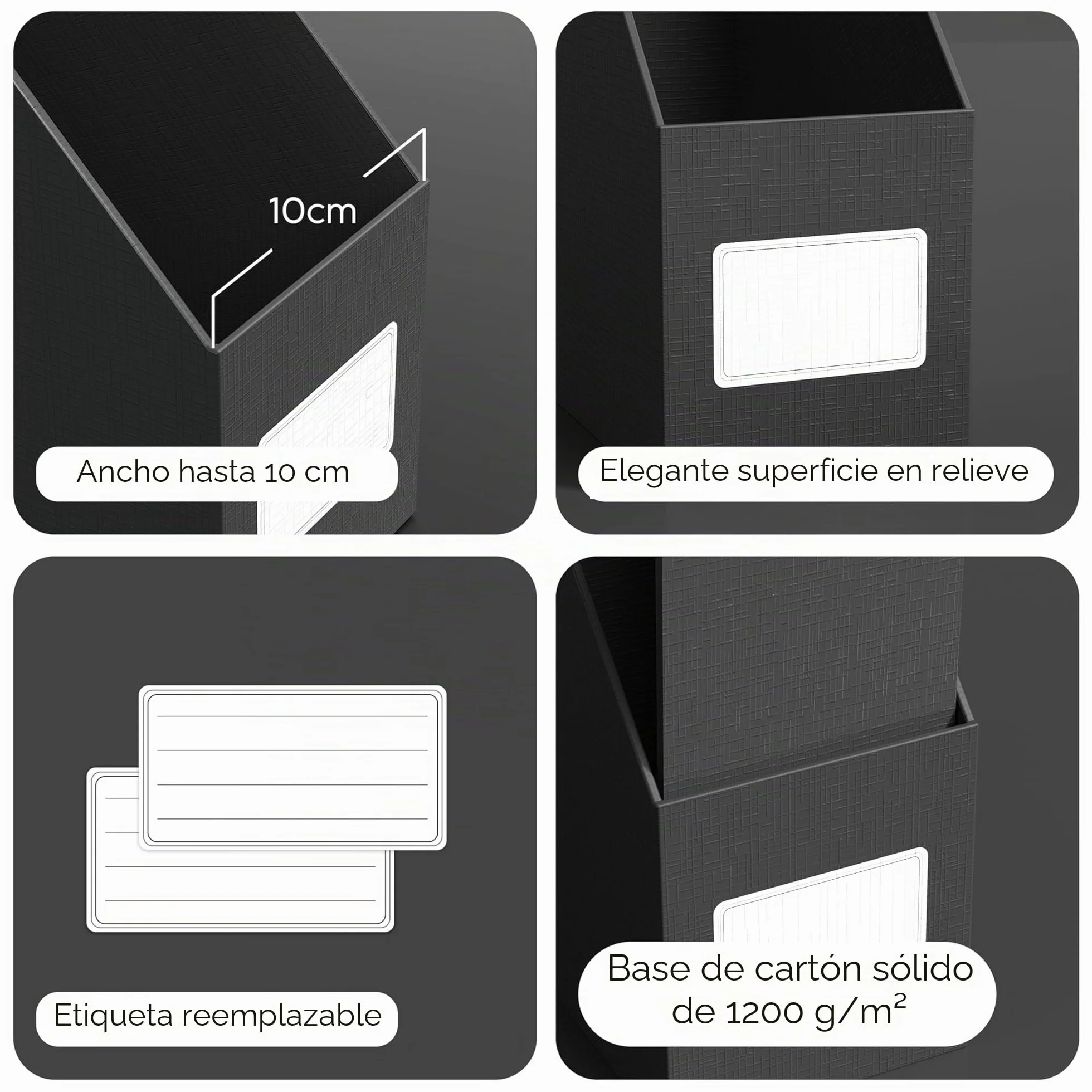 JIAWEI Revistero A4, 3 unidades, cartón extra resistente 1800 g/m, 10,5 cm, negro