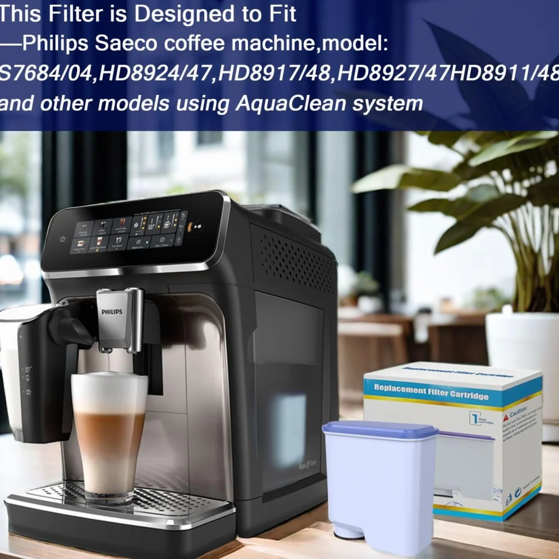 Latte Go Aqua Clean Filter Philips Filtro de agua cafetera automática para Philips AquaClean CA6903/10 CA6903/22 CA6707/20 compatible y cafeteras Philips (4 unidades)