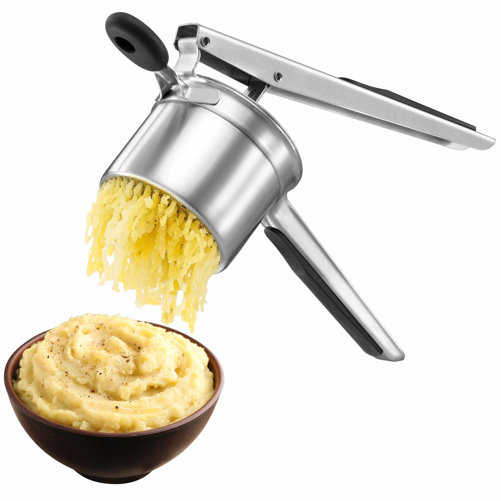 VonShef Rallador y Aplastador de Patatas - Machacador de Patatas de Acero Inoxidable con Mango de Silicona, Apto para Lavavajillas Prensa de Patatas