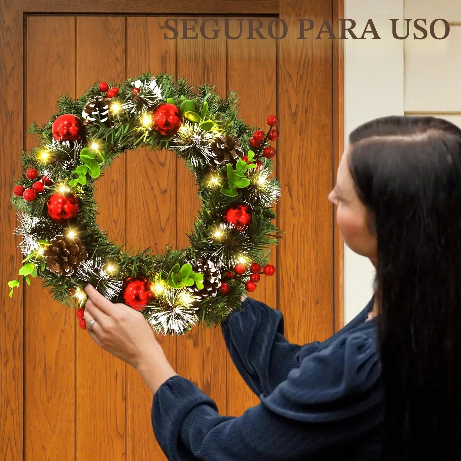 CIRULLI Corona Navidad Puerta,Coronas de Navidad 30 cm,Guirnalda de Navidad para Puerta Exterior,Corona de Abeto,Corona navideña Artificial para Puerta de Entrada
