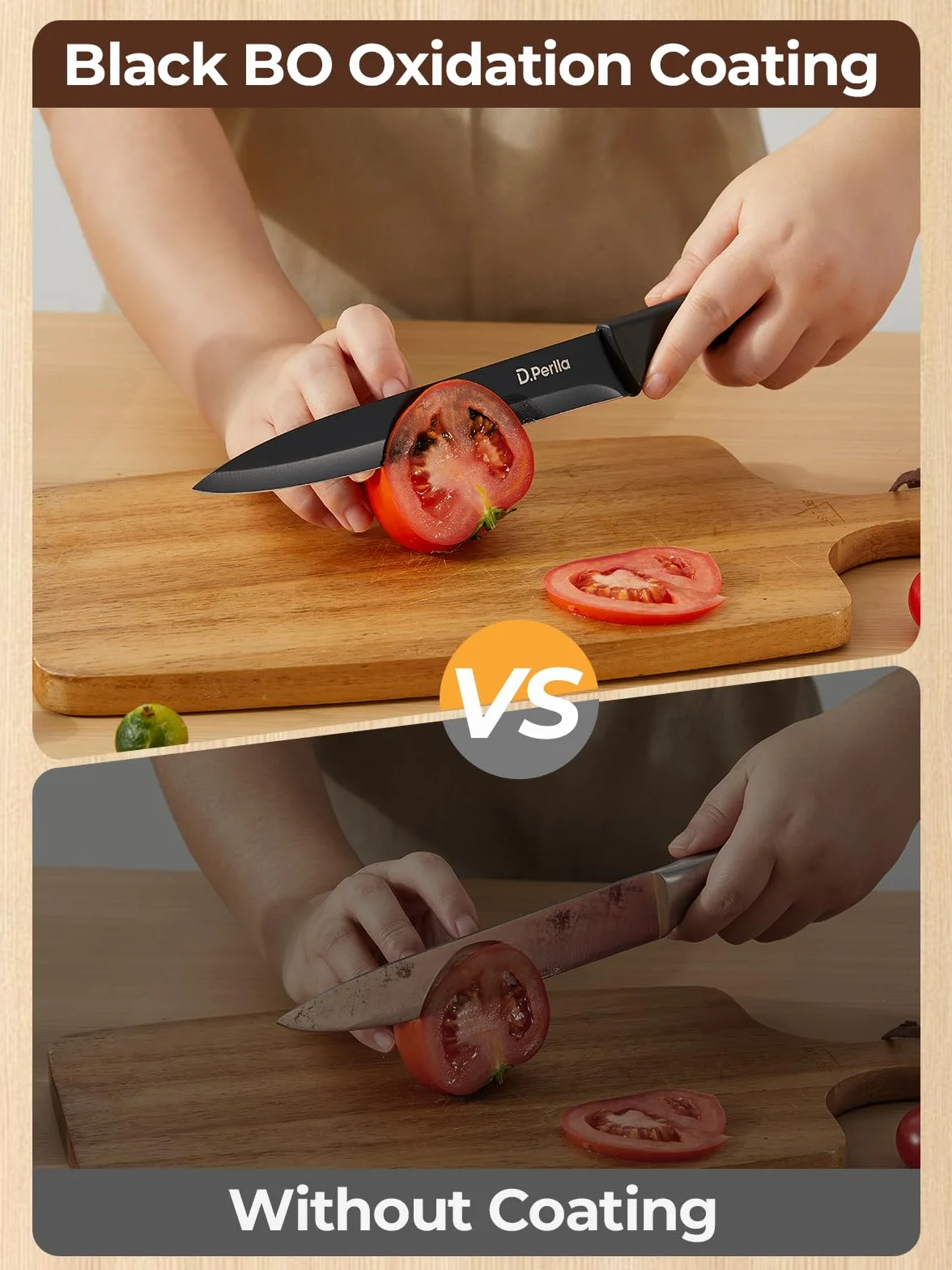 D.Perlla Juego de Cuchillos de Cocina 7 Piezas, Acero Inoxidable, Bloque con Afilador Integrado
