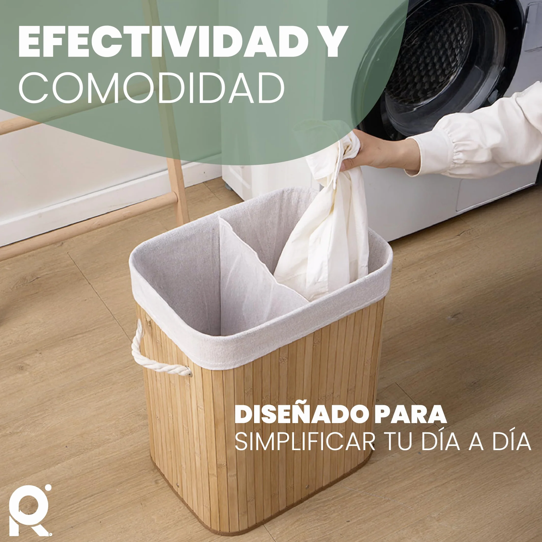Cesto de Lavanderia 2 Compartimentos 72 L Bambu Natural con Tapa