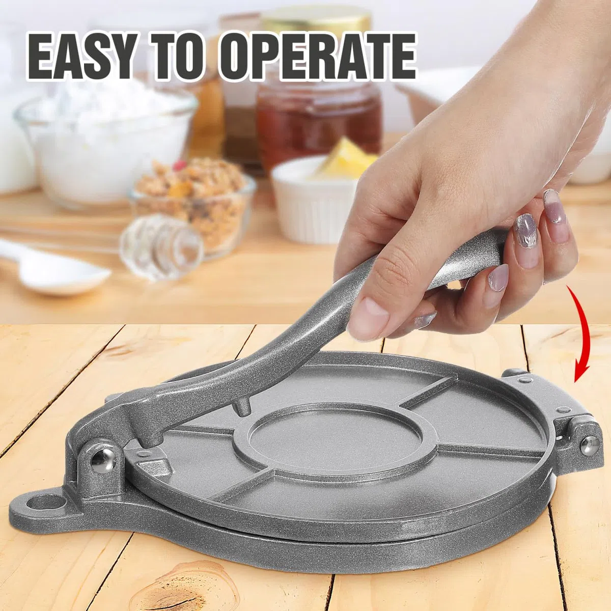 IMIKEYA Prensa para Tortillas de Aluminio Redonda de Resistente y Antiadherente para Hacer Tortillas y Pasteles Caseros Rápidos y Fáciles