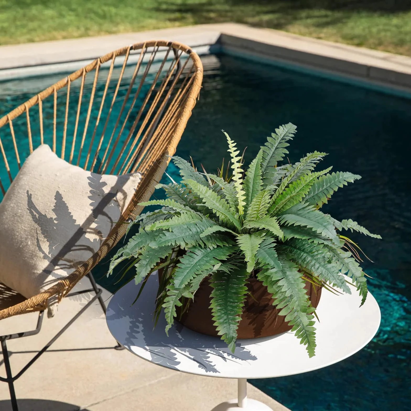 2 unidades de helechos artificiales para el aire libre 58 cm helechos grandes plantas de plástico resistente a los rayos UV plantas artificiales para piscina al aire libre jardín decoración