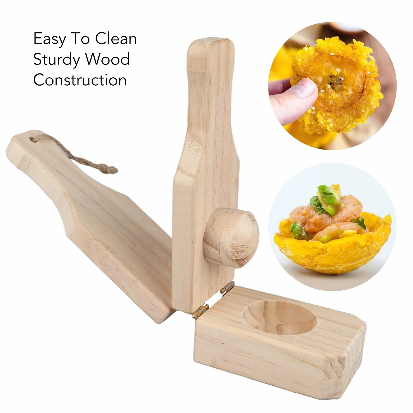 Prensa de Plátano, Tostonera de Madera, Triturador de Plátano, Plátano Frito Reutilizable, Máquina de Plátanos Rellenos con Cordón Colgante