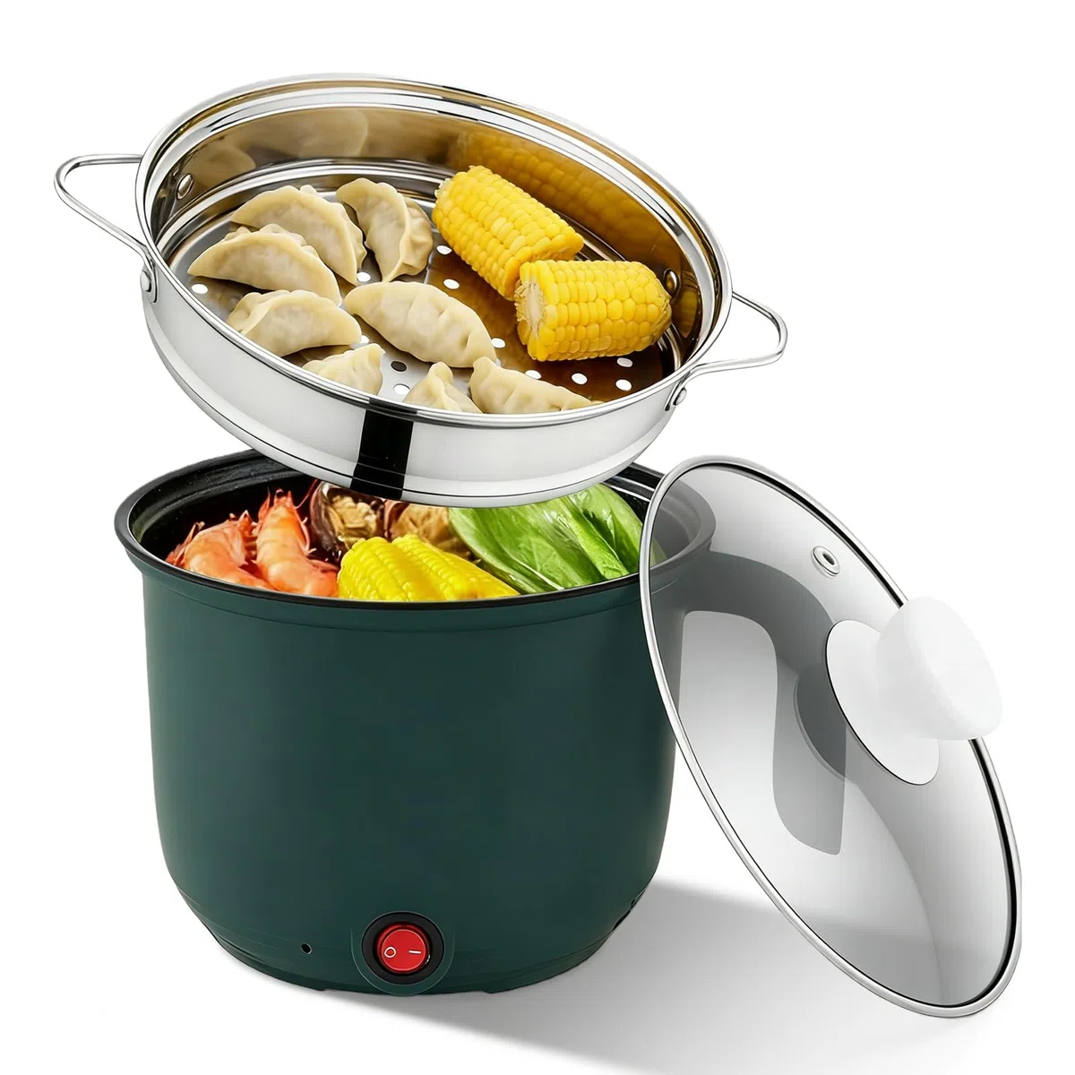 GOMETY Olla eléctrica de 1,5 l, olla caliente eléctrica con vapor, portátil, mini olla antiadherente, olla eléctrica, olla rápida ramen, multicocina para sopa, pasta, avena, huevo, fideos