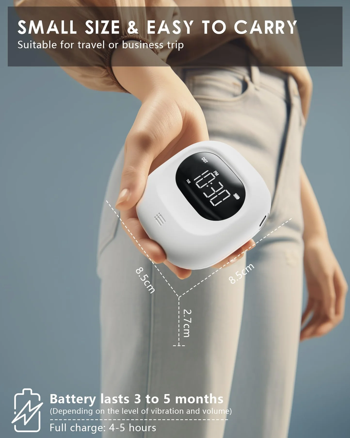 ROCAM Despertador con vibración para Personas Que Duermen Mucho, Funciona con Pilas, Volumen Ajustable en 5 Niveles, Alarma Doble/Fin de Semana, Snooze, 12/24H, DST, Reloj Digital portátil