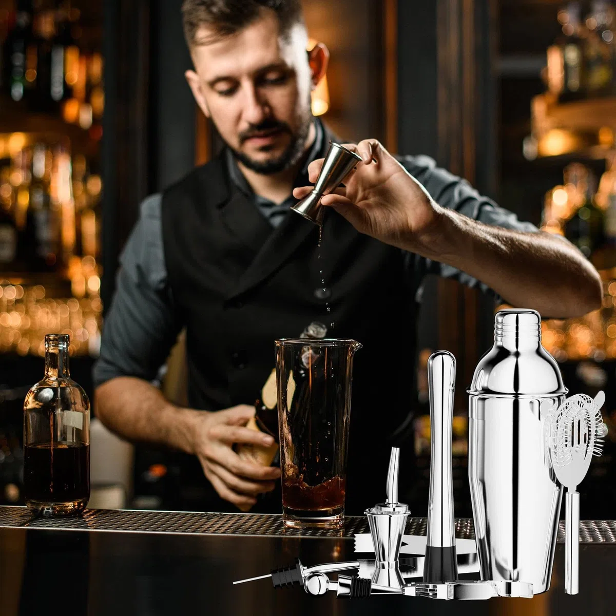 Chiluxendo Regalo Hombre, Coctelera para Barra de Bar Shaker Barware Sets, Profesional Mojito Shakers Accessories, Cocktail Kit Coctelería Accesorios Herramientas Barra Acero Inoxidable