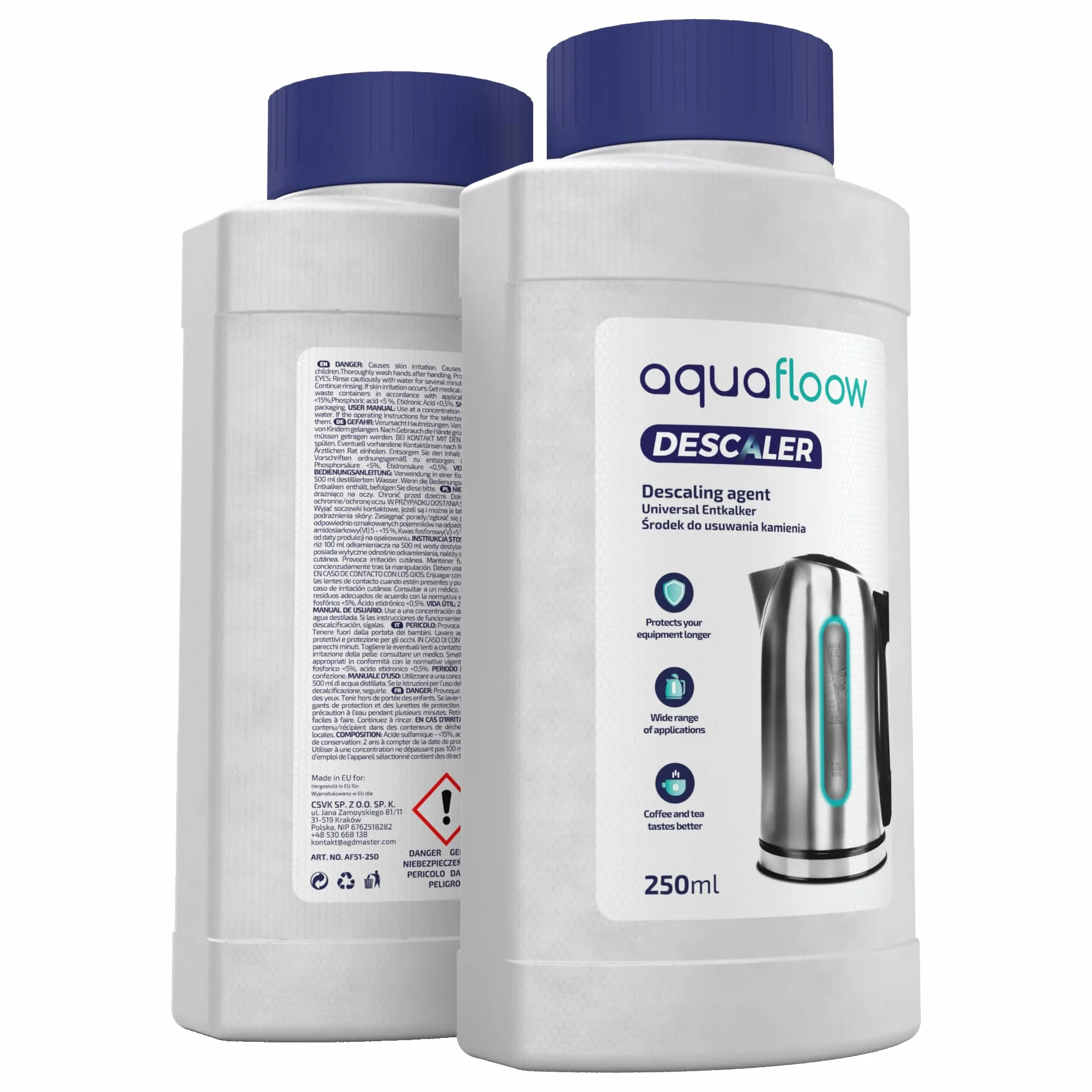 Aquafloow Kit de Cuidado para Cafeteras | Accesorios para Baristas - 2x Filtro AquaClean, 250ml Descalcificador, 10x Pastillas Descalcificadoras, Cepillo de Limpieza, Lubricante | para Saeco Philips