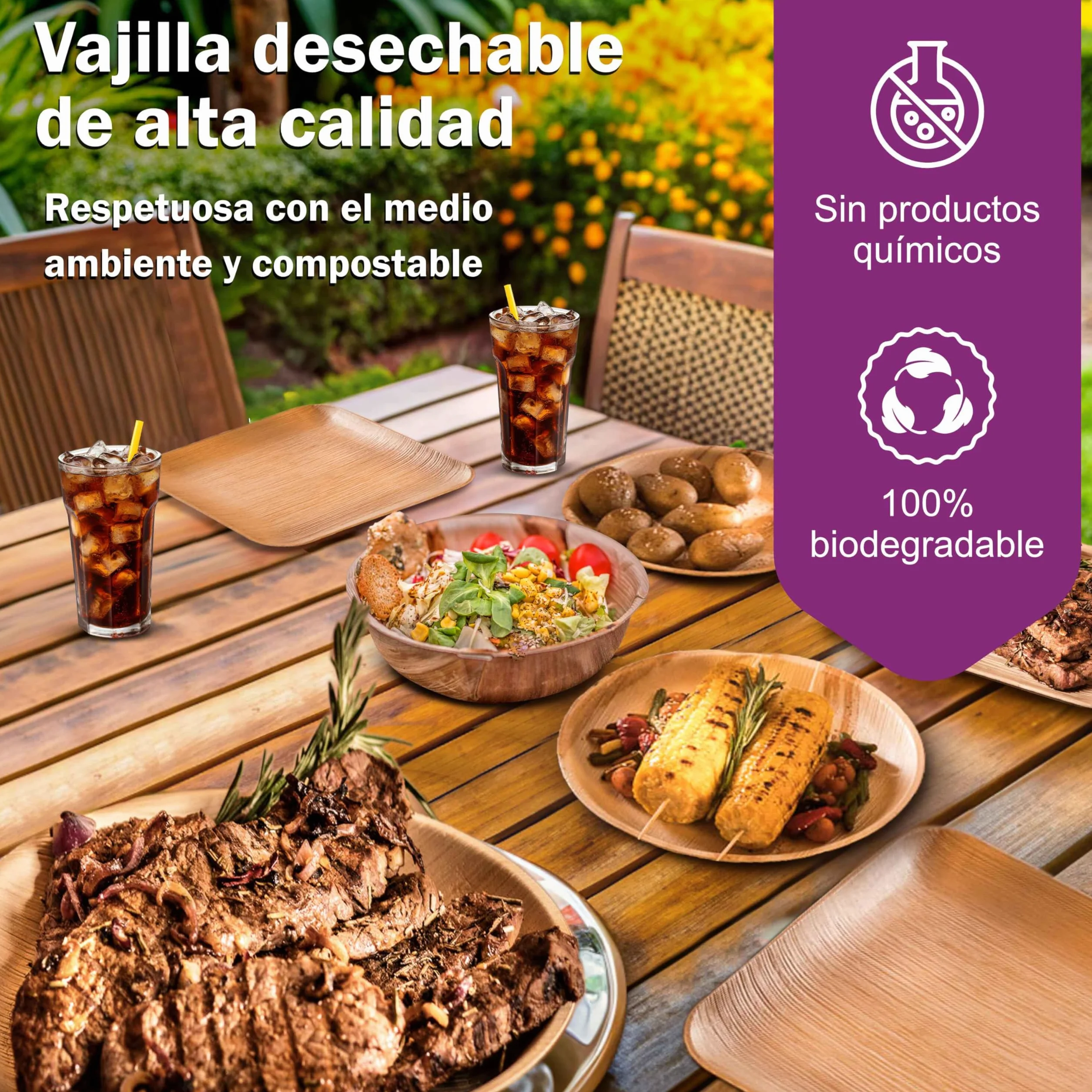 25 Cuencos Desechables de Hoja de Palma Ecológicos - 18 cm/ 700 ml - Vajilla Orgánica Elegante - Estable, Natural y Biodegradable - Boles Descartable - similar al Bambu - Estilo Madera