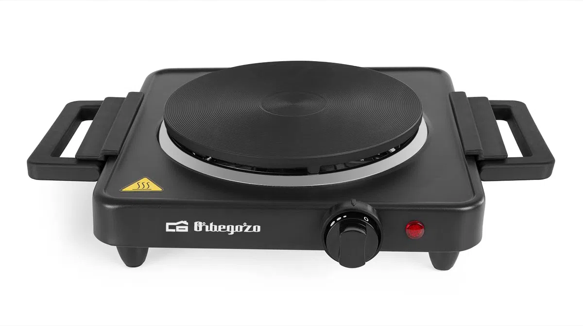 Orbegozo PE 2815, Hornillo eléctrico, termostatos de intensidad regulable, 1500 W, sistema seguridad anti-sobrecalentamiento, indicador luminoso, color negro