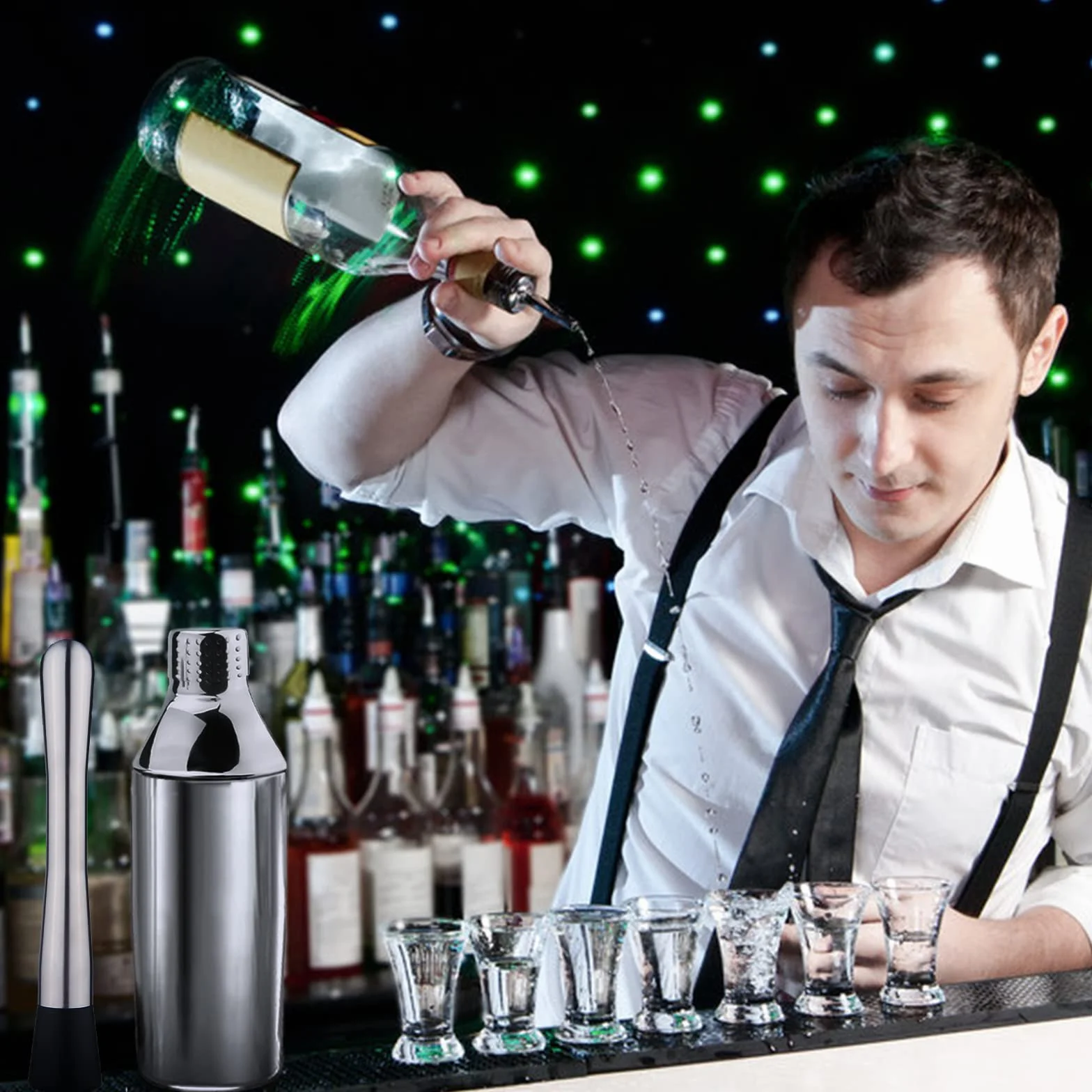 Juego de Coctelera, 18 Piezas Cocktail Kit, 750ml Profesional Coctelera para Cocteles de Acero Inoxidable, Set Cocteleria Kit de Camarero para Hogar, Bar, Fiesta, Elección